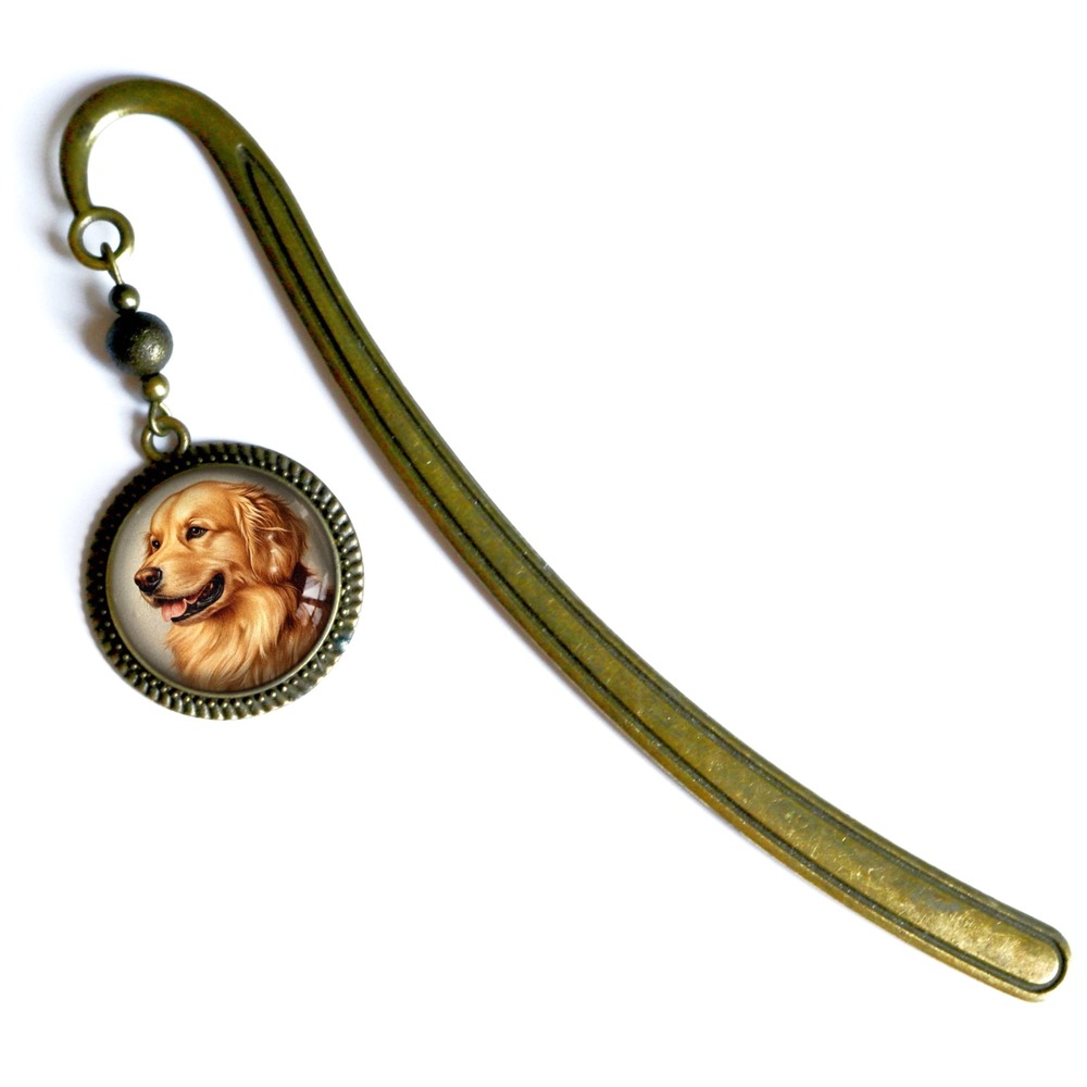 Golden Retriever Dog Bookmark - "Best Friends" - Antique Bronze Book Hook - Picture 3 of 5